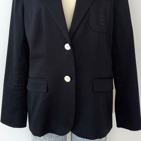 Lauren Ralph Lauren Two-Button Blazer Jacket Cotton Embroidered Logo Black 16 - Picture 3 of 11